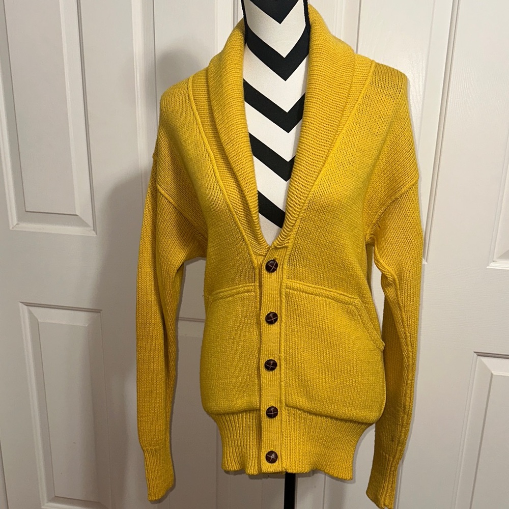 James River Traders Vintage Yellow Button-Up Virgin Wool Cardigan